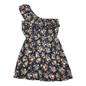 Cotton On One Shoulder Floral Print Sun Dress Size Large Navy Blue Pink L Mini